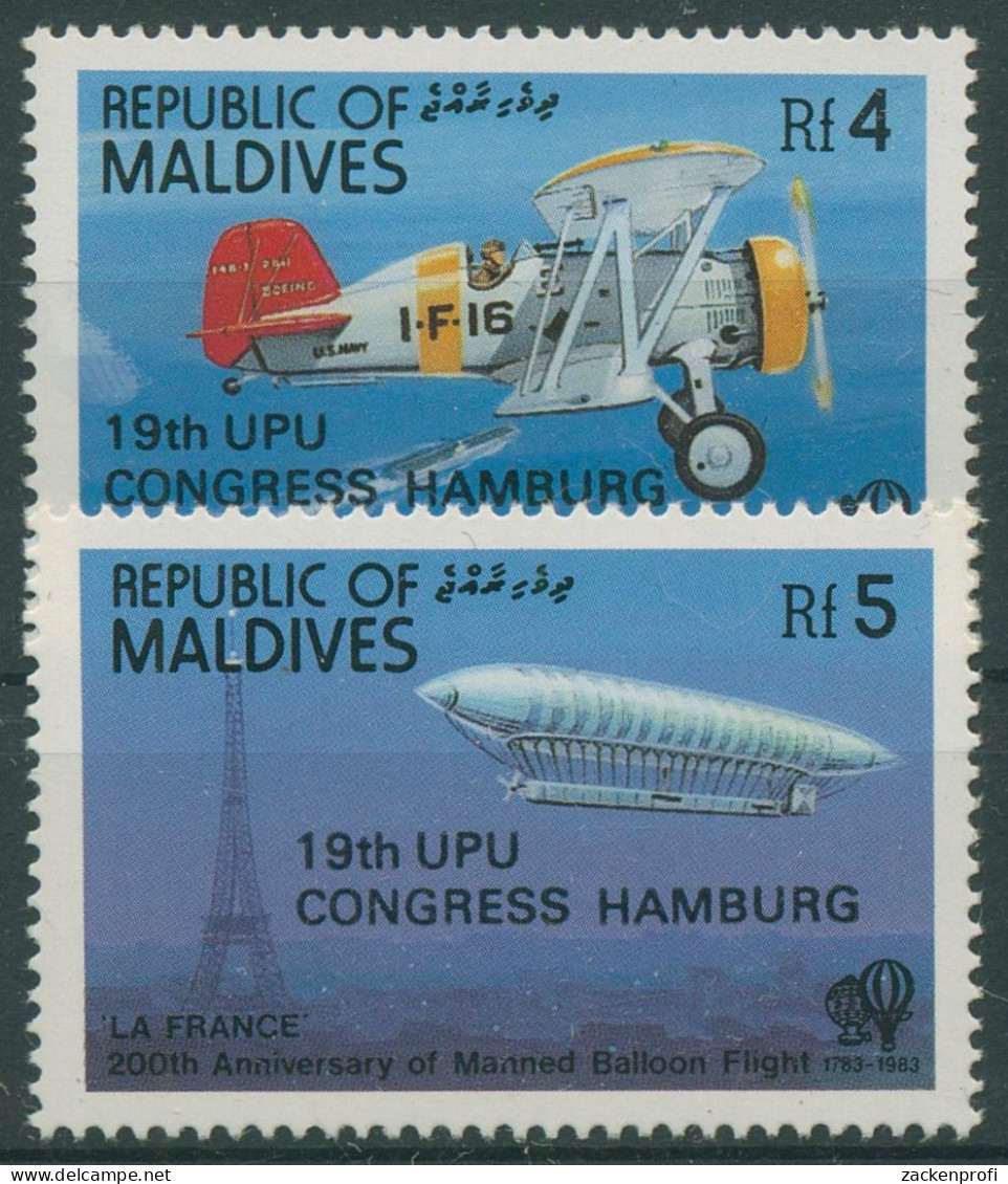 Malediven 1984 Weltpostkongress Hamburg Flugzeuge 1041/42 Postfrisch - Maldives (1965-...)