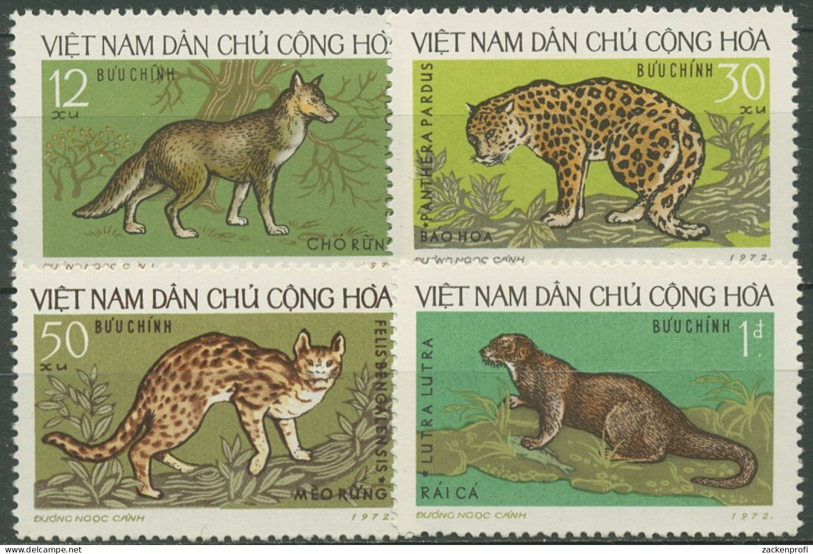 Vietnam 1973 Wildtiere: Rothund, Fischotter, Leopard 719/22 A Ungebraucht O.G. - Viêt-Nam