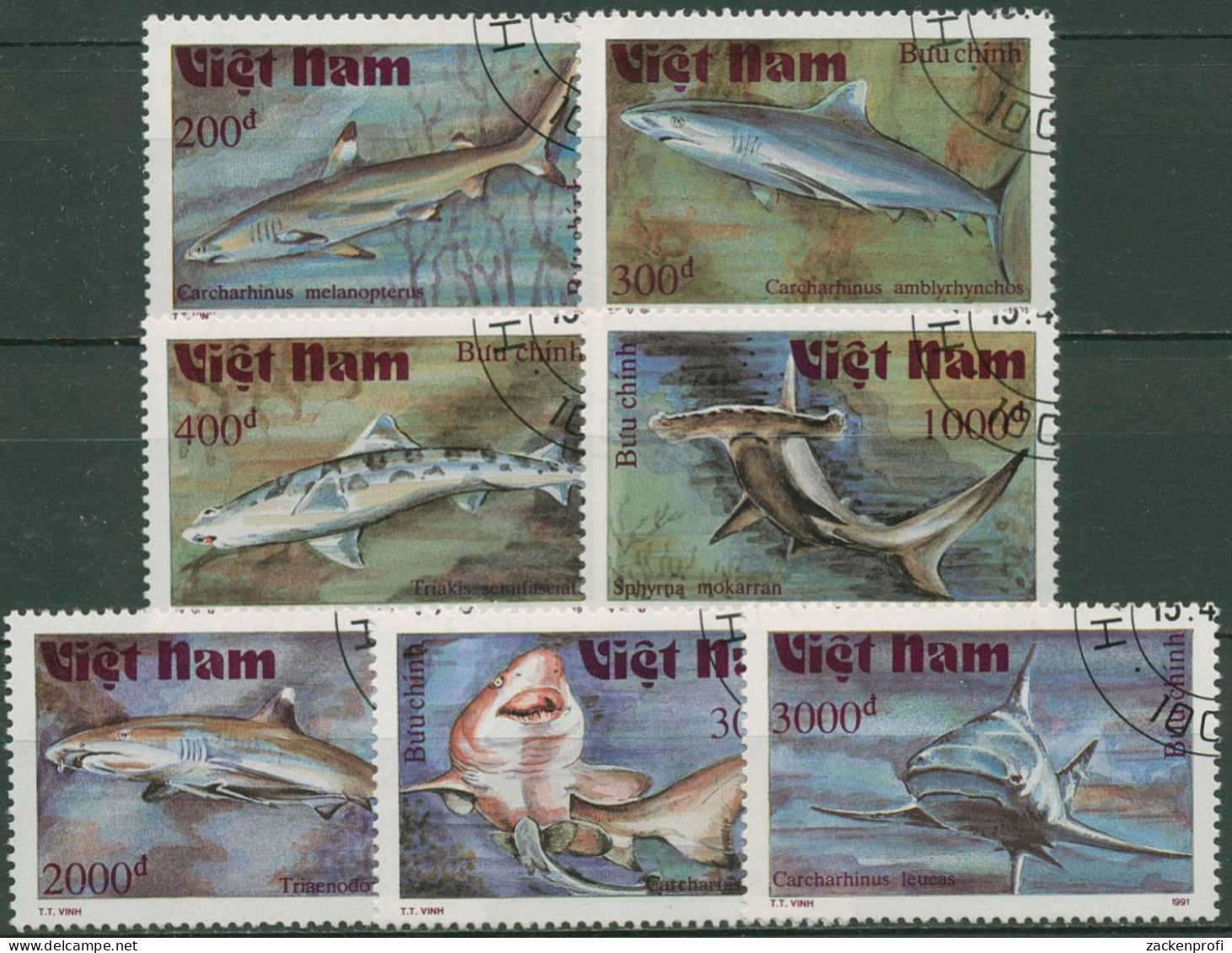 Vietnam 1991 Tiere Haie Riffhai, Bullenhai, Sandtiger 2309/15 Gestempelt - Viêt-Nam