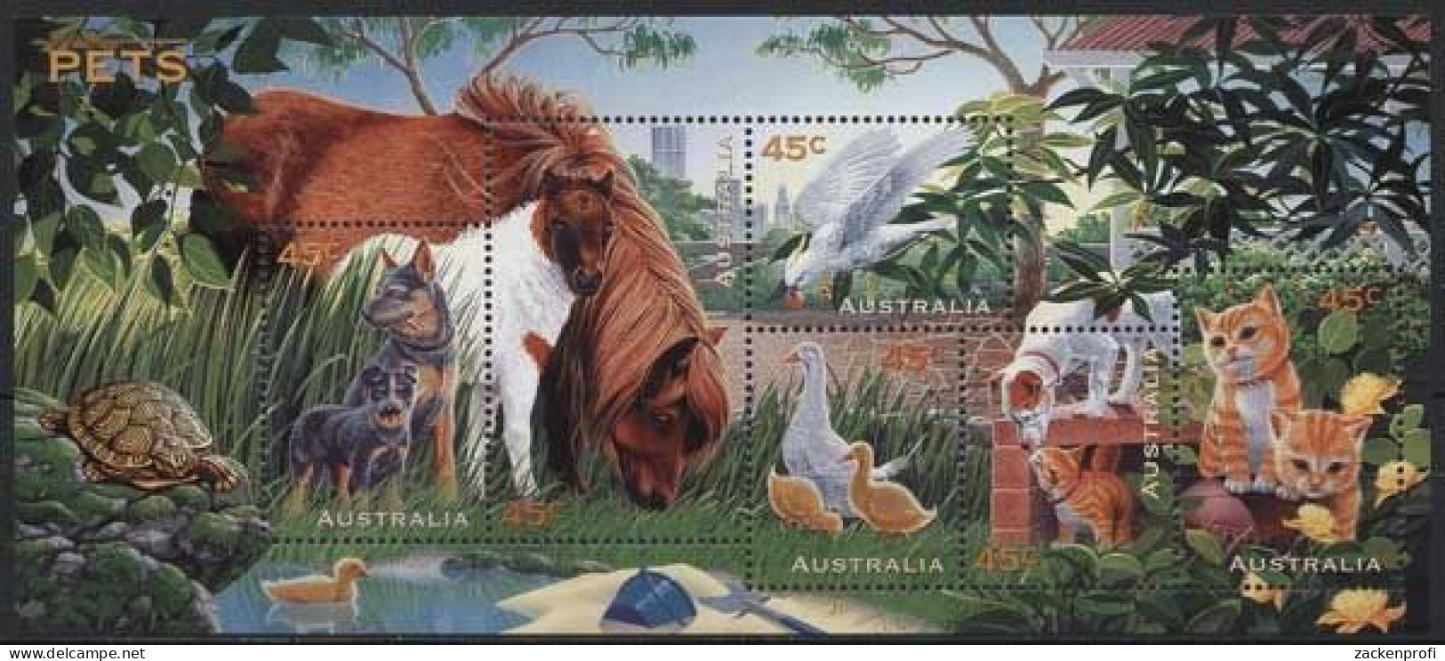 Australien 1996 Haustiere Pferd Hund Katze Kakadu Block 23 Postfrisch (C24006) - Blocs - Feuillets