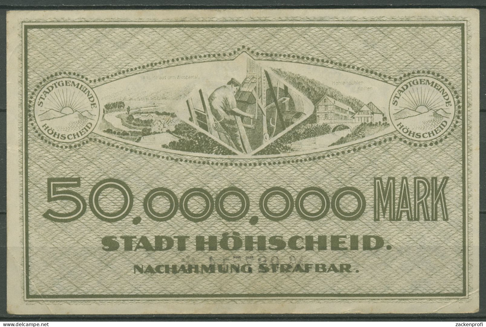 Höhscheid 50 Millionen Mark 1923, Keller 2396 B, Gebraucht (K1185) - Autres & Non Classés