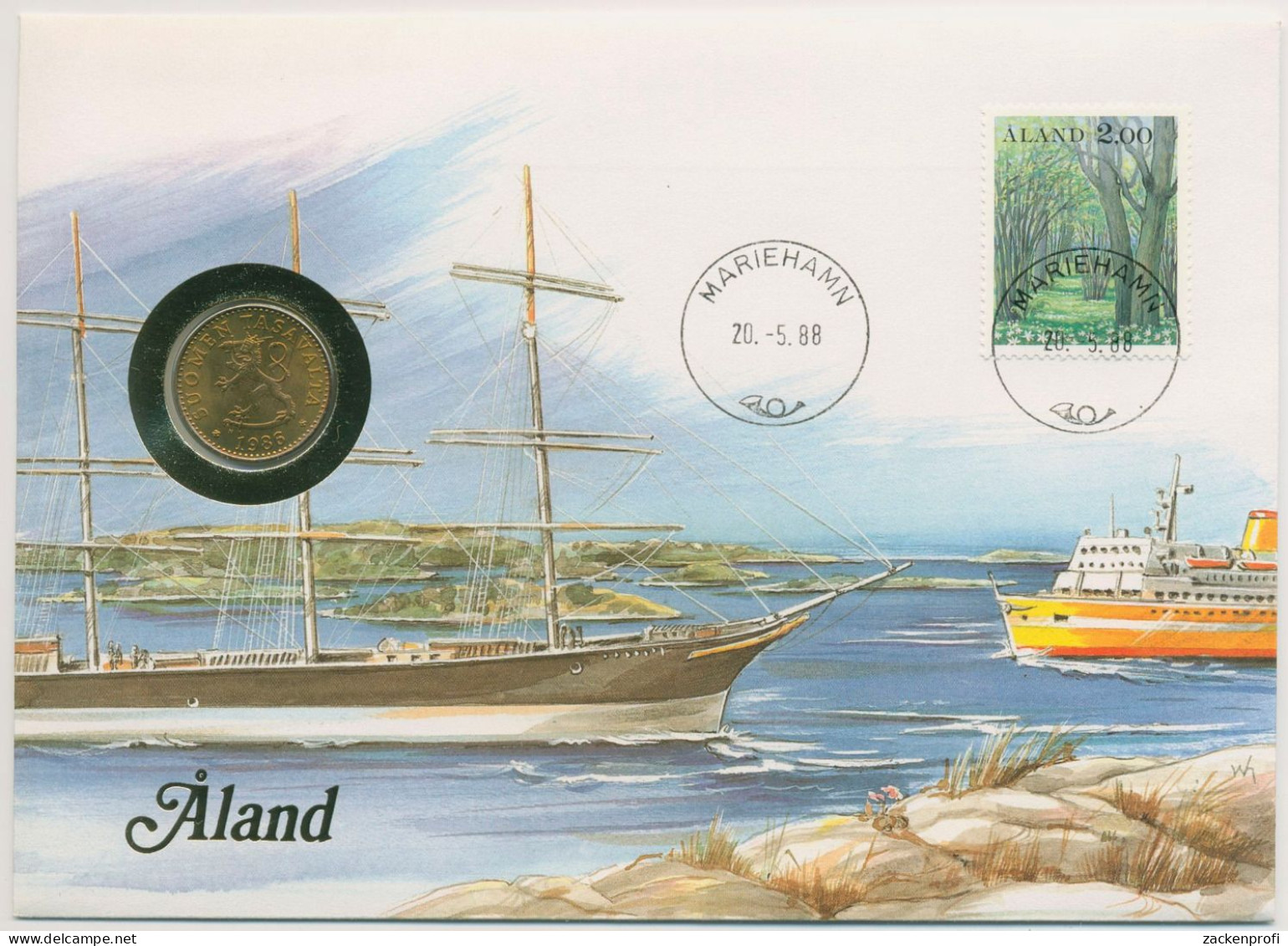 Aland 1988 Schiffe Numisbrief Mit 20 Pennia Finnland (N62) - Finlande