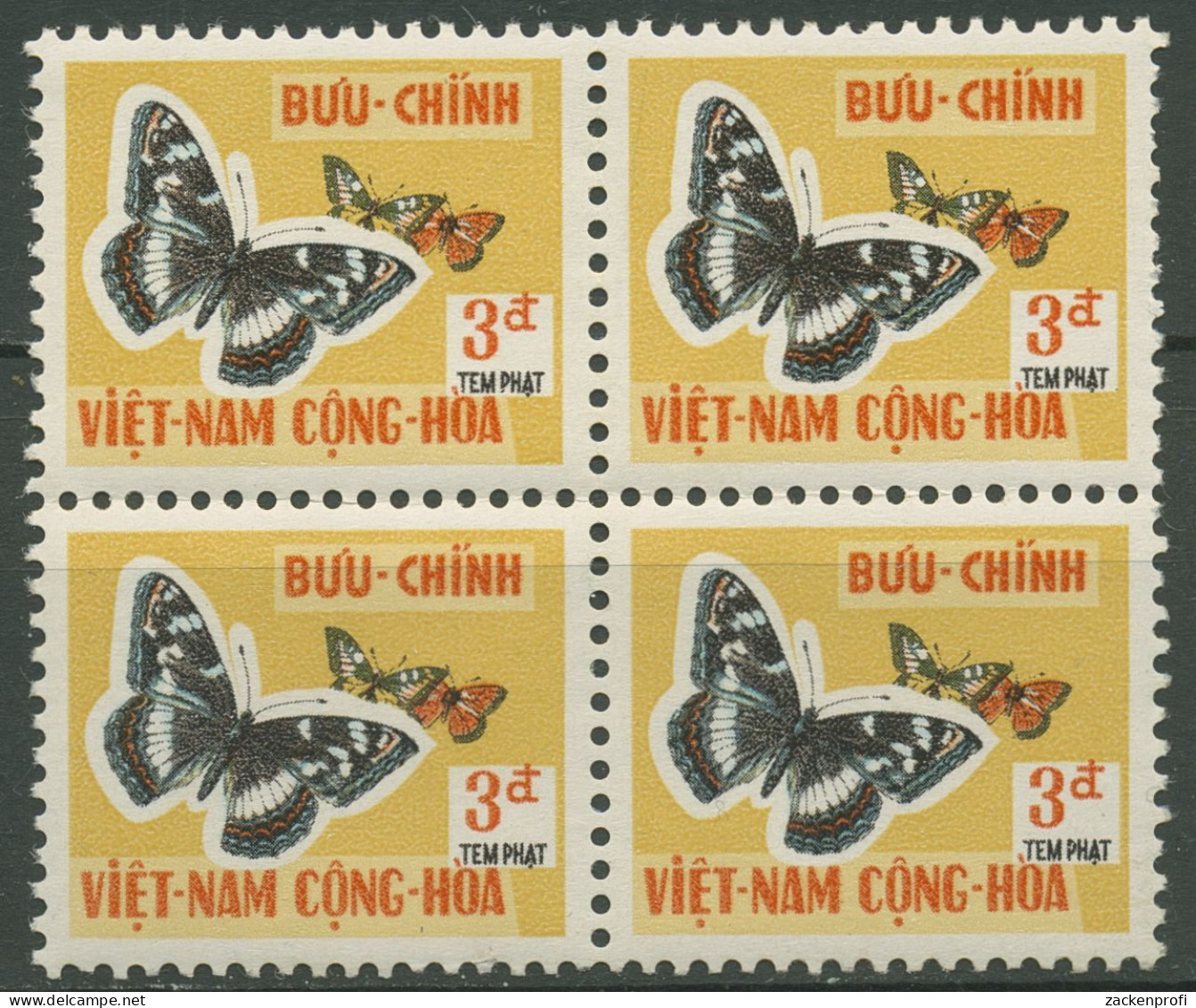 Vietnam - Süd 1968 Portomarken Tiere Schmetterlinge P 18 4er-Block Postfrisch - Viêt-Nam