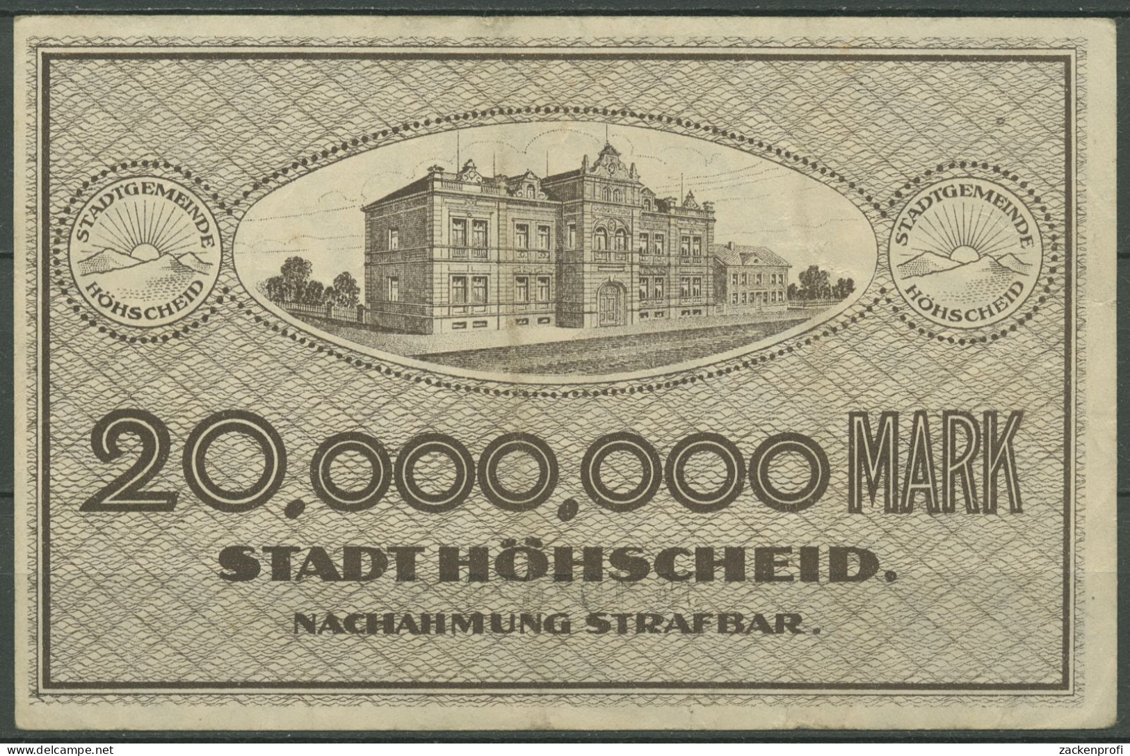 Höhscheid 20 Millionen Mark 1923, Keller 2396 C, Gebraucht (K1126) - Autres & Non Classés