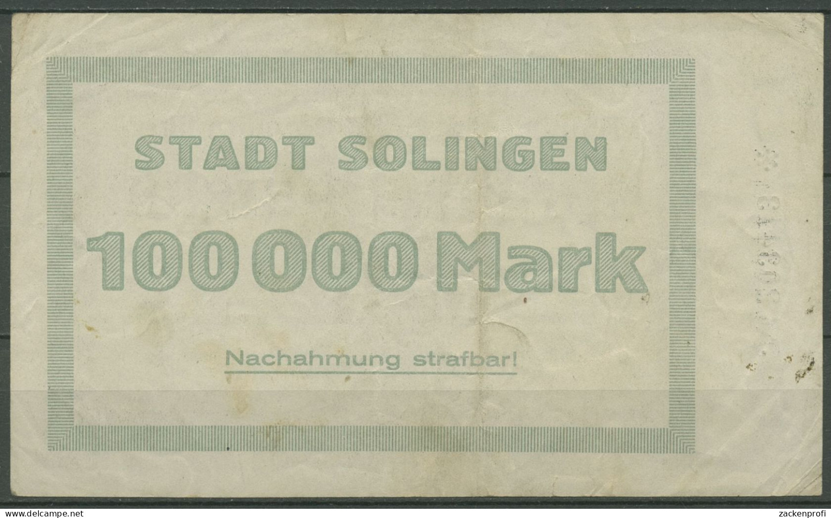 Solingen 100000 Mark 1923, Keller 4809 A, Gebraucht (K1189) - Sonstige & Ohne Zuordnung