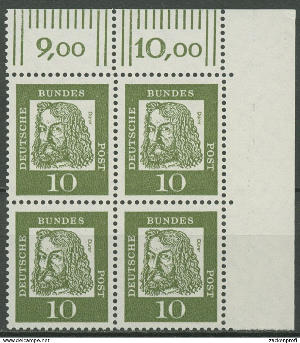 Bund 1961 Bedeutende Deutsche Walze 350 X W OR 4er-Block Ecke 2 Postfrisch - Unused Stamps
