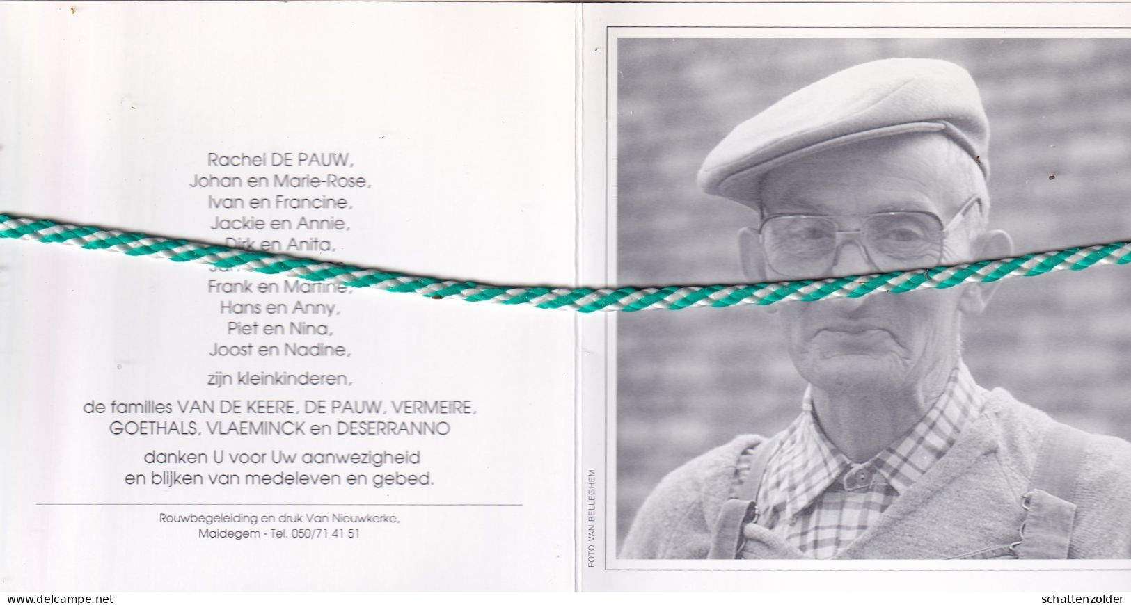 Albert Van De Keere-Vermeire-De Pauw, Maldegem 1915, 1997. Stichter Schrijnwerkerij Van De Keere. Foto - Todesanzeige