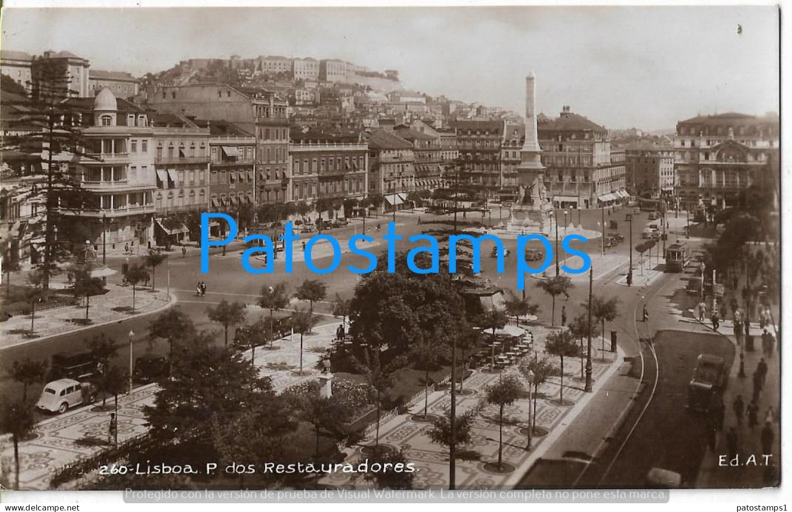 229285 PORTUGAL LISBOA P. RESTAURANTES VIEW PARTIAL & TRAMWAY CIRCULATED TO ARGENTINA  POSTAL POSTCARD - Andere & Zonder Classificatie