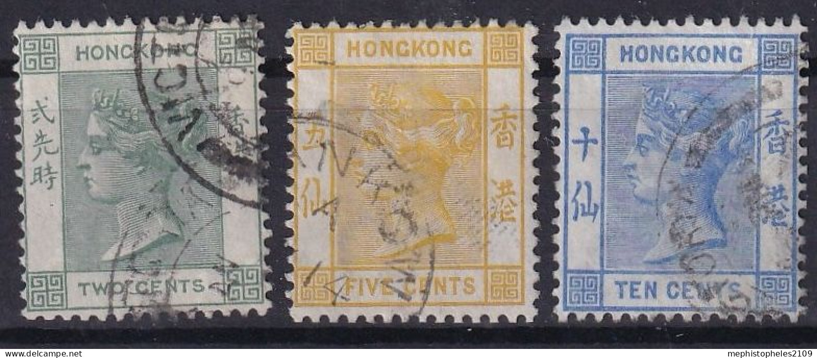 HONGKONG 1900 - Canceled - Sc# 37, 41, 45 - Oblitérés