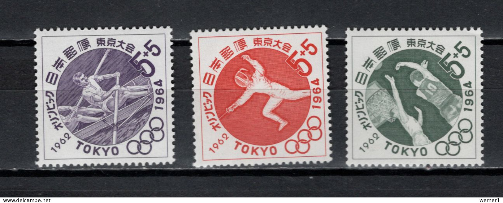 Japan 1962 Olympic Games Tokyo, Rowing, Fencing, Basketball Set Of 3 MNH - Ete 1964: Tokyo