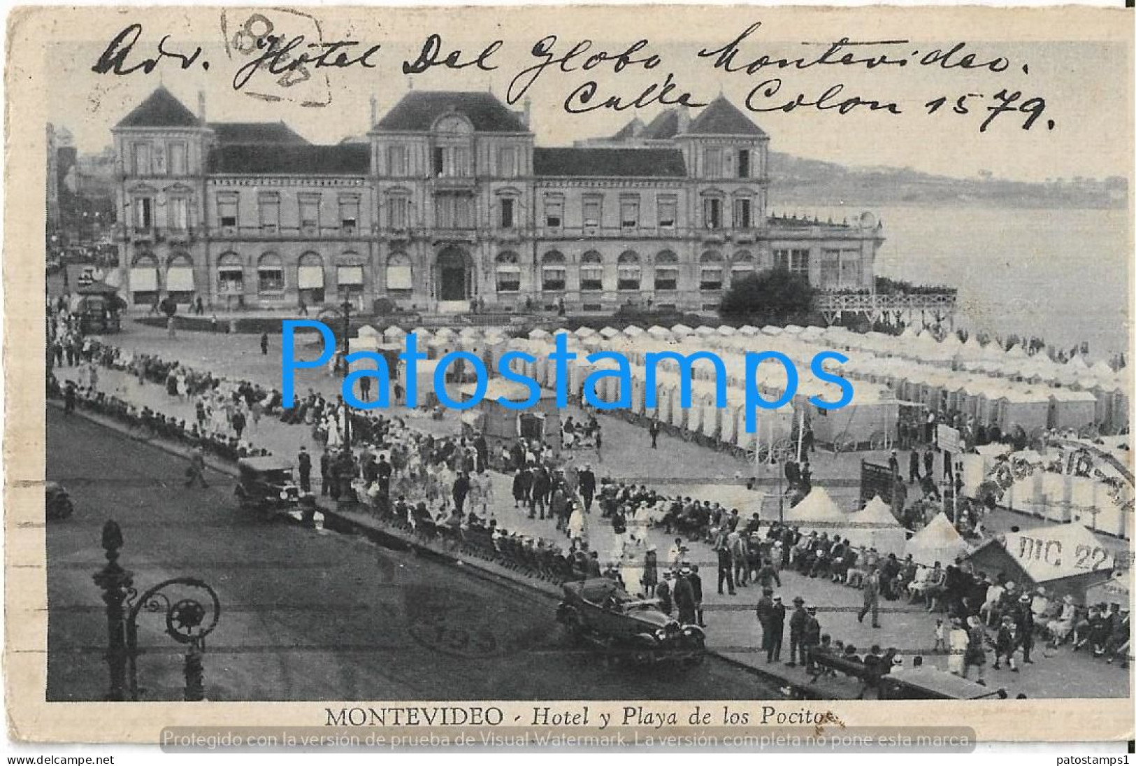 229288 URUGUAY MONTEVIDEO HOTEL Y PLAYA DE LOS POCITOS CIRCULATED TO ARGENTINA POSTAL POSTCARD - Uruguay