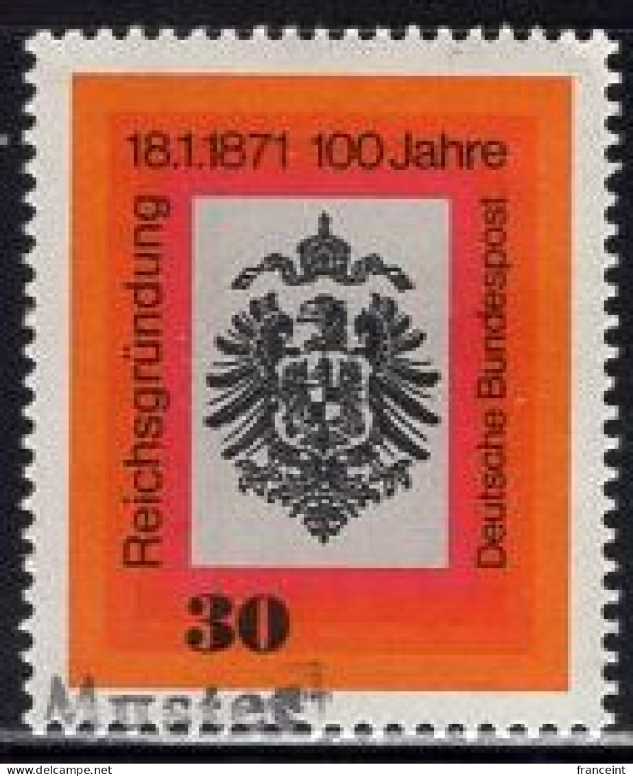 GERMANY(1971) German Eagle. MUSTER (specimen) Overprint. German Empire Centenary. Scott No 1052. - Andere & Zonder Classificatie