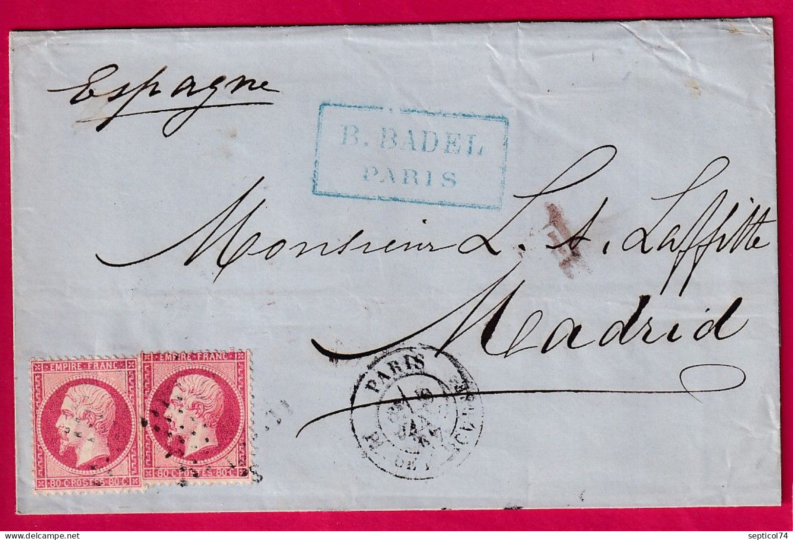 N°24 X2 PARIS PL DE LA BOURSE POUR MADRID ESPAGNE SPAIN LETTRE - 1849-1876: Période Classique