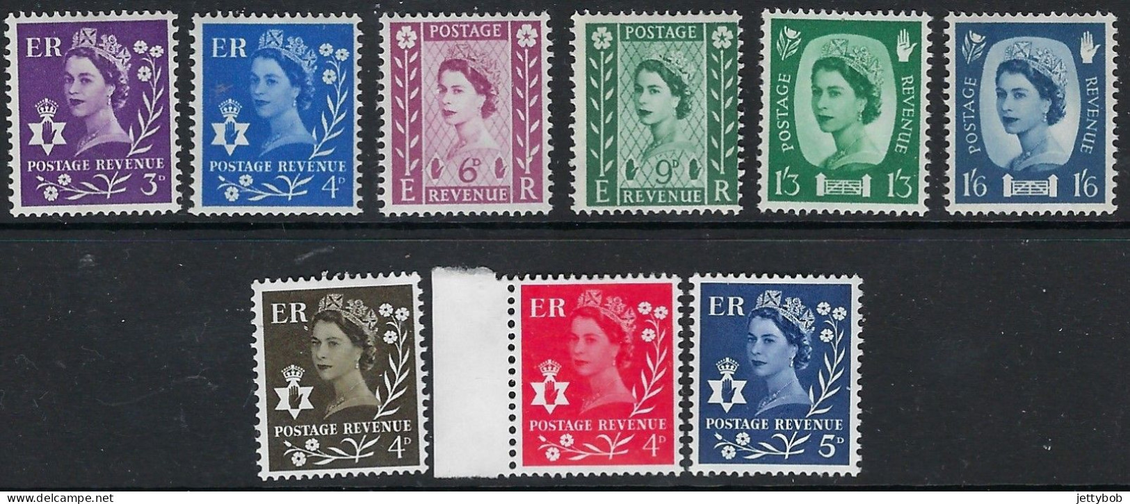 Northern Ireland 1958-67 9 Values, (3 With No Wmk, 6 Wmk Multiple Crowns)   UMM - Noord-Ierland