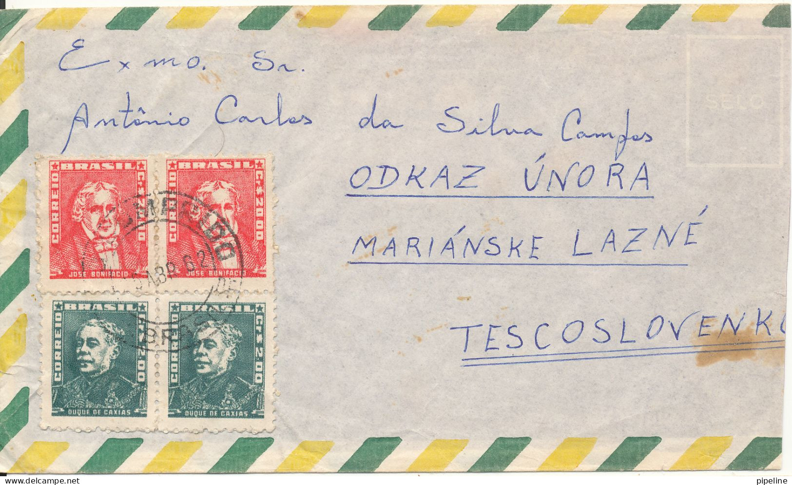 Brazil Air Mail Cover Sent To Czechoslovakia 26-4-1962 - Luchtpost
