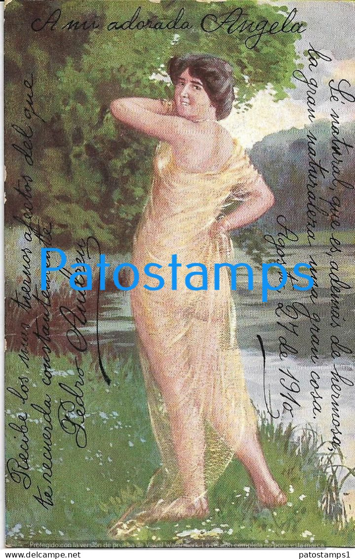 229293 ART ARTE LANDSCAPE WOMAN SEMI NUDE CIRCULATED TO ARGENTINA POSTAL POSTCARD - Non Classés