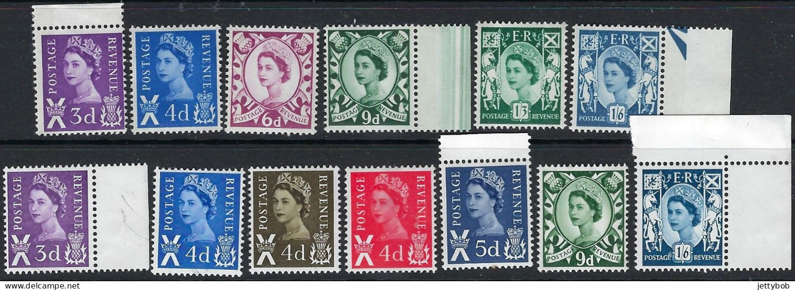 Scotland 1958-67 Complete Set Of 7 Values No Wmk And Complete Set 6 Values Wmk Crowns  UMM - Ecosse