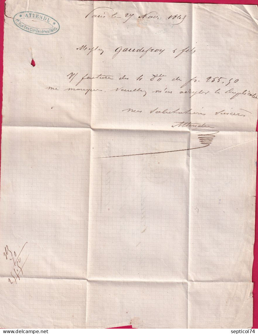 N°21 PARIS ETOILE 29 R PASCAL POUR PARIS 1865 LETTRE - 1849-1876: Période Classique