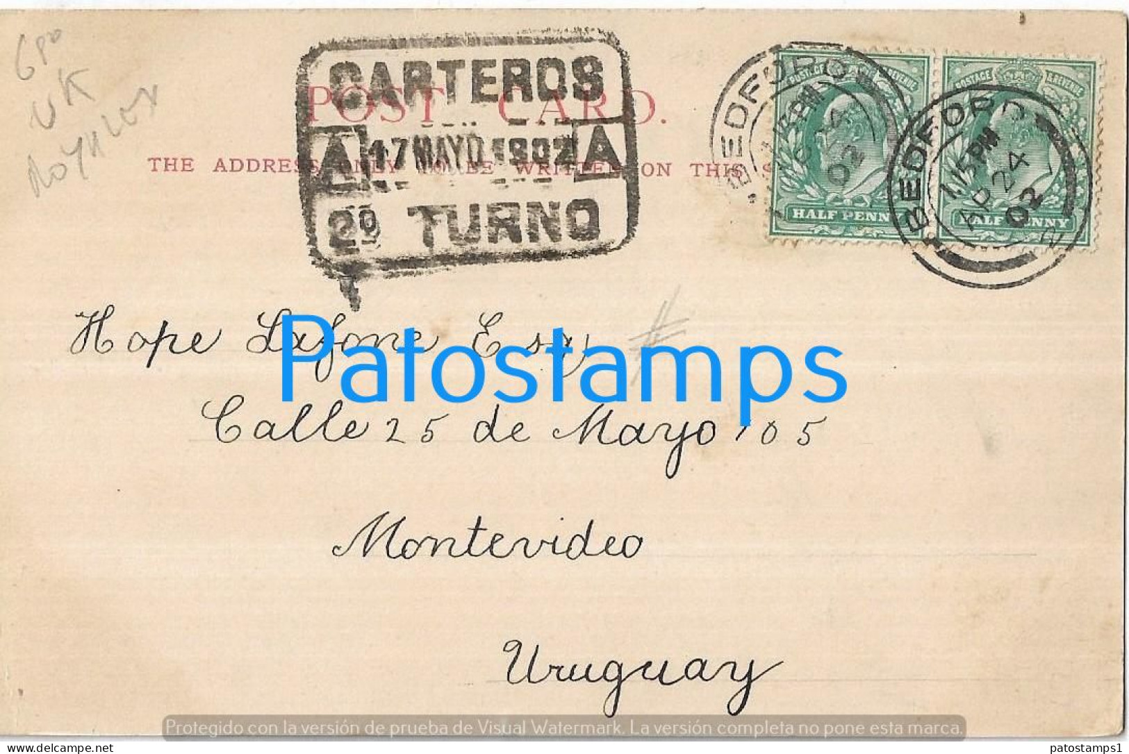 229297 UK ROYALTY KING CIRCULATED TO URUGUAY POSTAL POSTCARD - Other & Unclassified