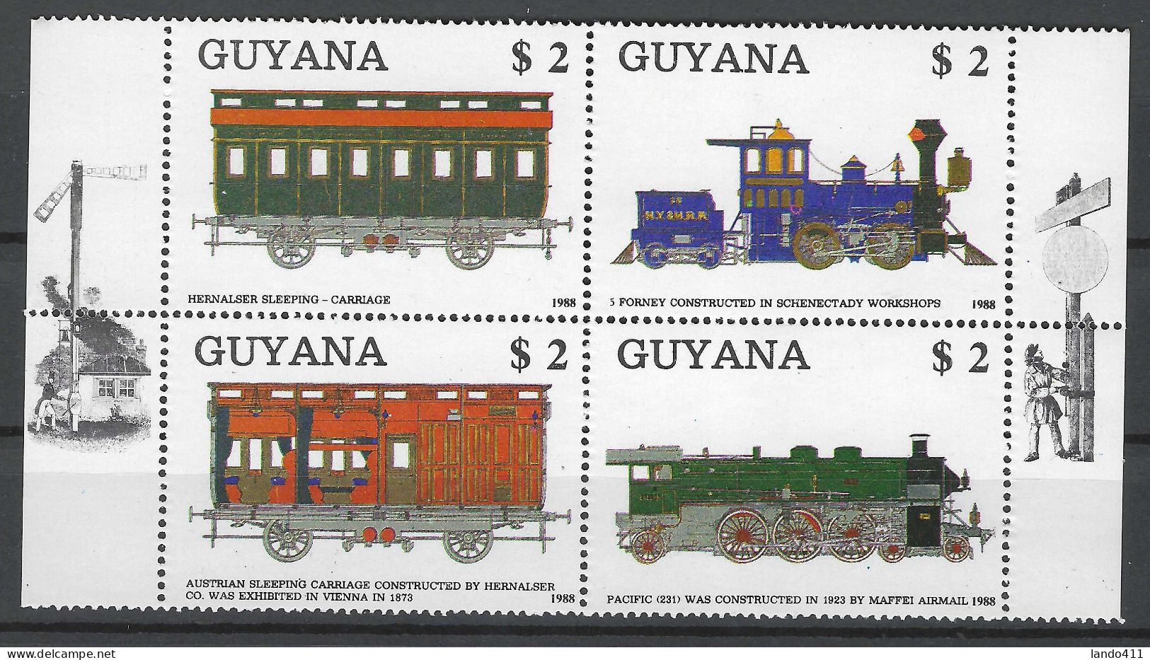 Guyana 1989 Trains Wagons Locomotives Railways Complete Set Mnh / ** - Guyane (1966-...)