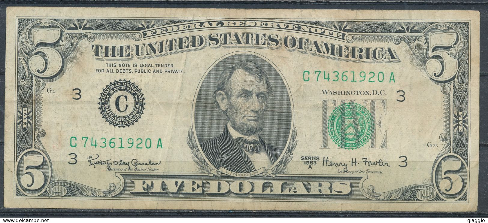 °°° USA 5 DOLLARS 1963 C °°° - Federal Reserve Notes (1928-...)