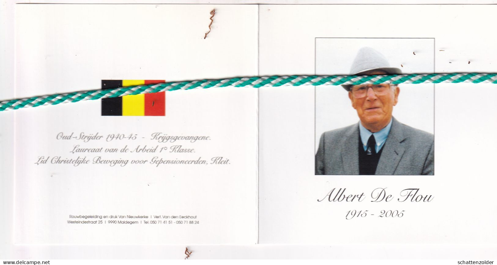 Albert De Flou-Van Den Driessche, Maldegem-Kleit 1915, Eeklo 2005. Foto - Todesanzeige