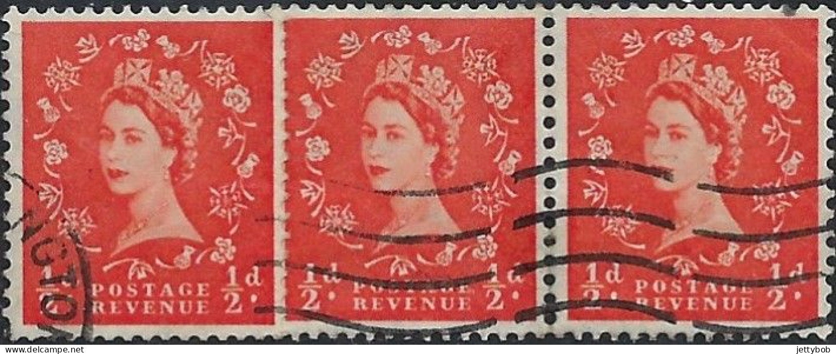 GB 1954 QEII Wilding 0.5d Wnk: Tudor Crown Inverted Horizontal Pr + Single From Booklets Used - Oblitérés