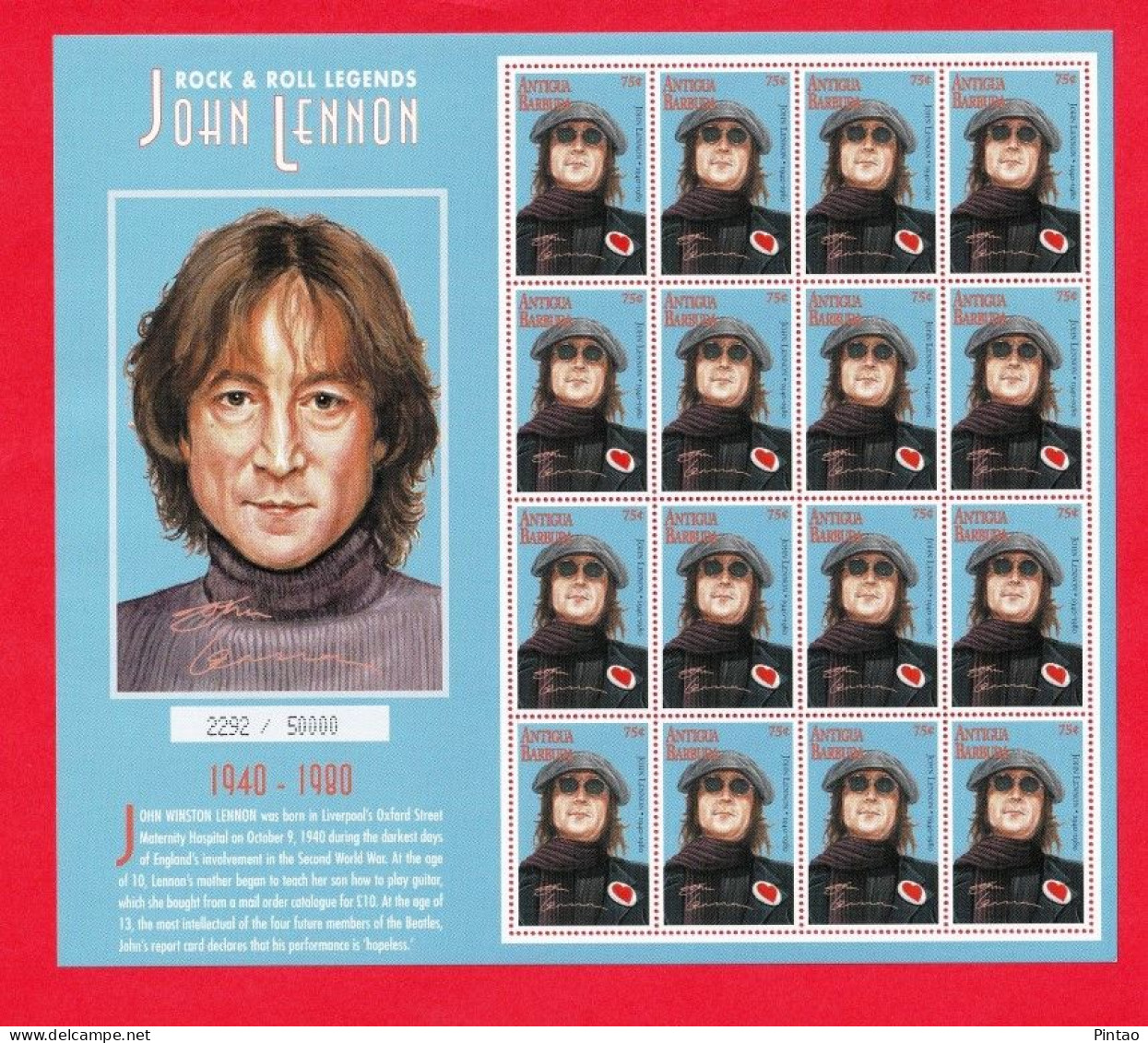 WW14524- ANTÍGUA E BARBUDA 1995- MNH_ MÚSICA_ JOHN LENNON - Chanteurs