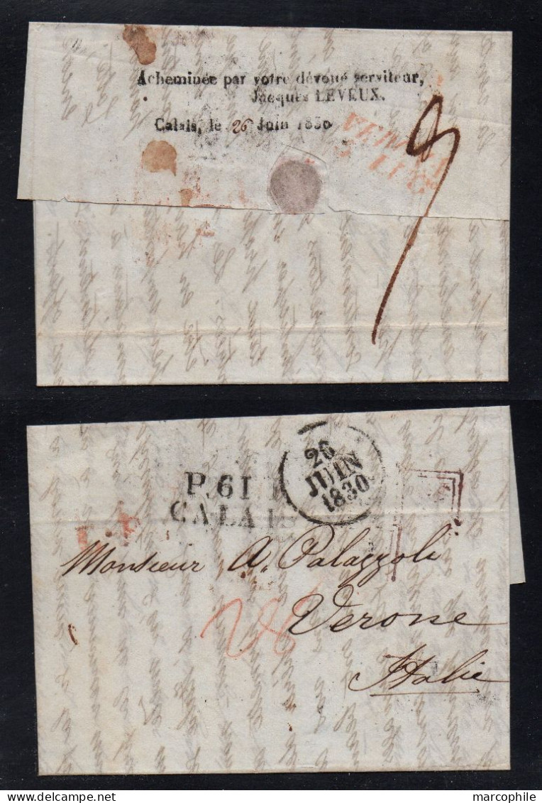 CALAIS - ACHEMINE - FORWARDED / 1830 LETTRE DE LIVERPOOL POUR L'ITALIE - VERONE (ref 7172) - 1801-1848: Précurseurs XIX