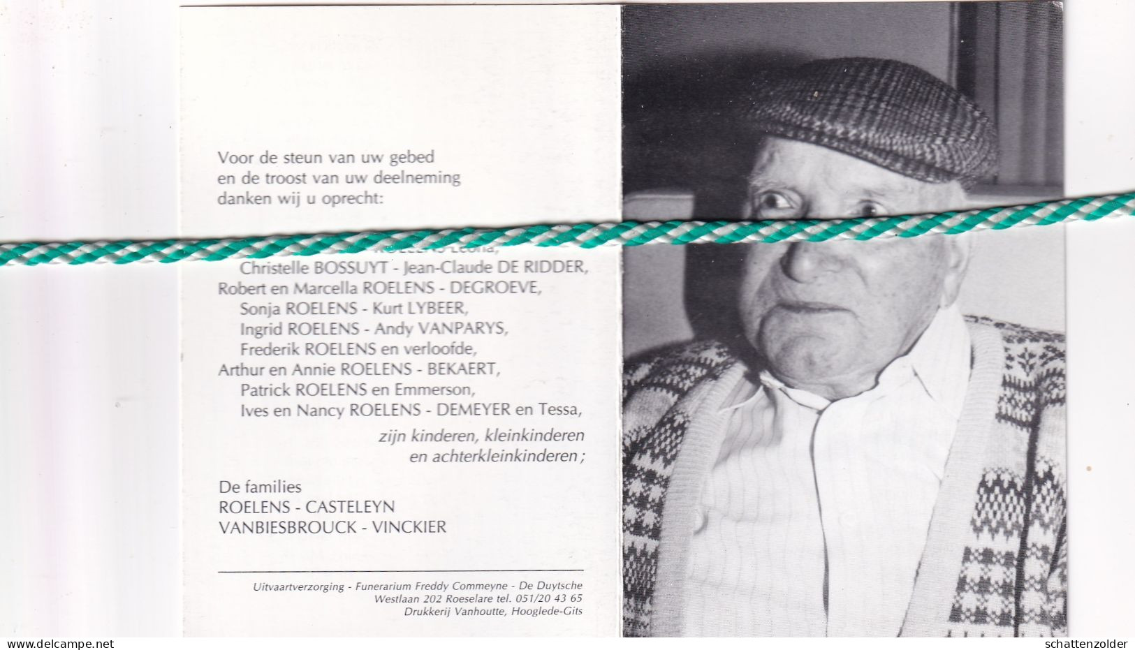 Maurits Roelens-Vanbiesbrouck, Neuville En Ferrain (Fr) 1907, Roeselare 1998. Foto - Obituary Notices