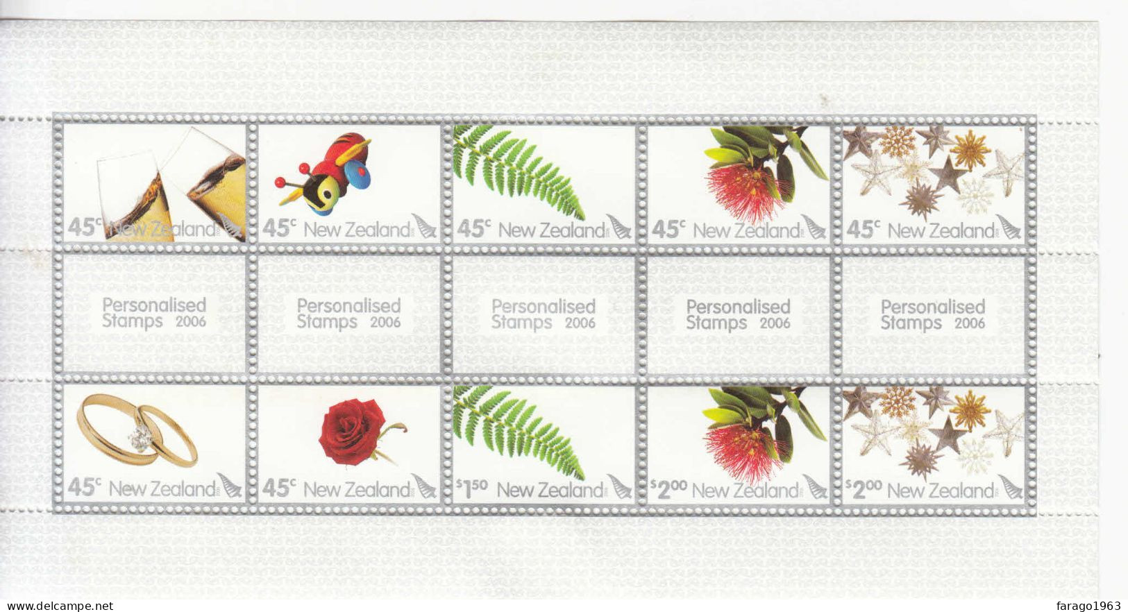 2006 New Zealand Personalised Greetings Stamps Flowers Wine Miniature Sheet Of 10 MNH  @ BELOW FACE VALUE - Ongebruikt