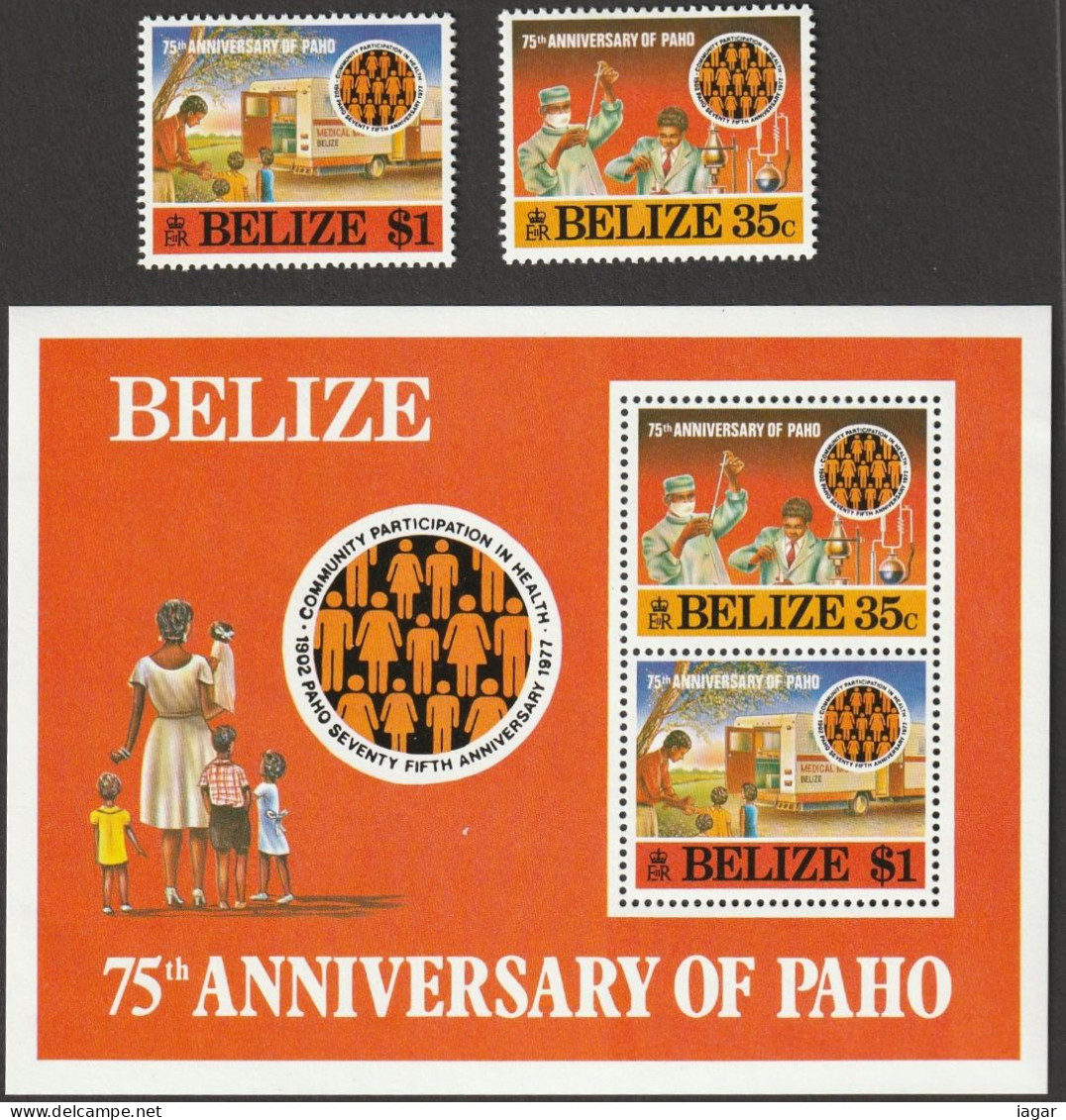 THEMATIC HEALTH:  75th ANNIVERSARY OF PAN-AMERICAN HEALTH ORGANIZATION. MOBILE MEDICAL UNIT   2v+MS    -  BELIZE - Médecine