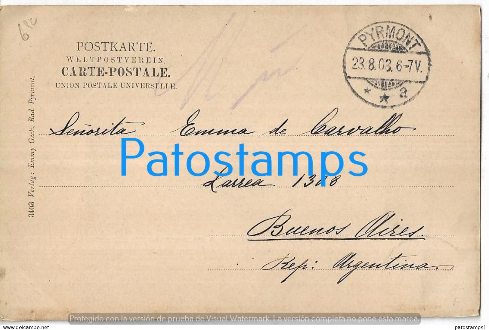 229302 GERMANY BAD PYRMONT BRUNNEN STREET CIRCULATED TO ARGENTINA POSTAL POSTCARD - Familles Royales