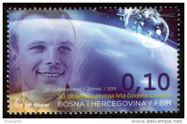 Bosnia Croatia 2011 Gagarin 50 Years Anniversary Space Russia, Stamp MNH - Bosnie-Herzegovine