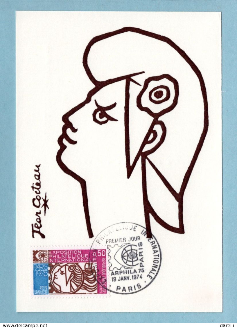 Carte Maximum 1974 - Arphila 75 - Paris Exposition Philatélique Internationale - Jean Cocteau - YT 1783 - Paris - 1970-1979