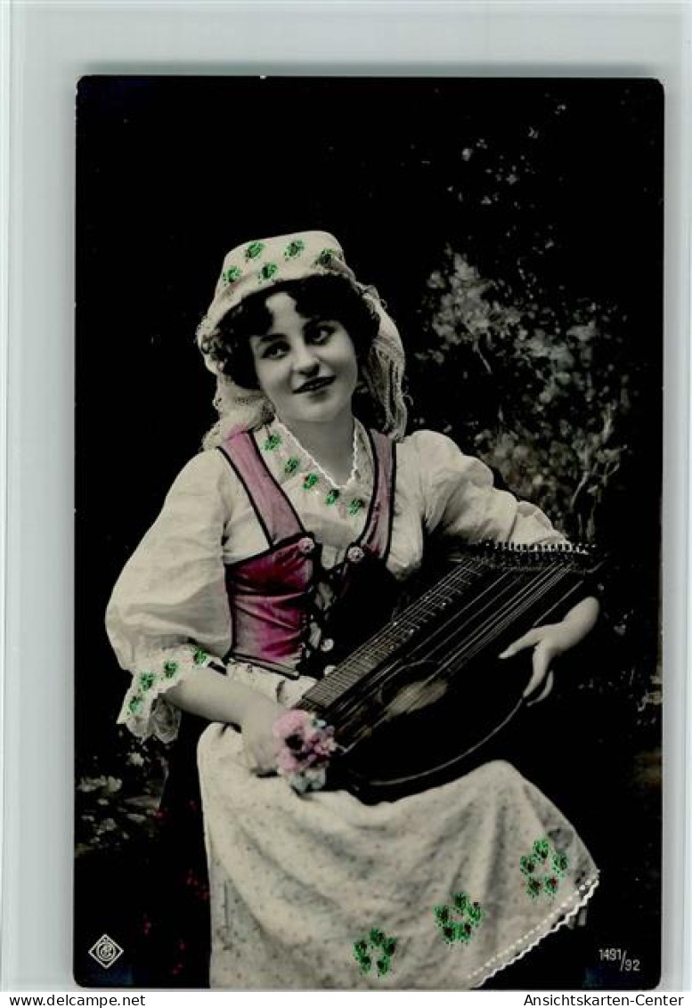 10169811 - Zither Handcoloriert - Frau Mit Einer Zither - Autres & Non Classés