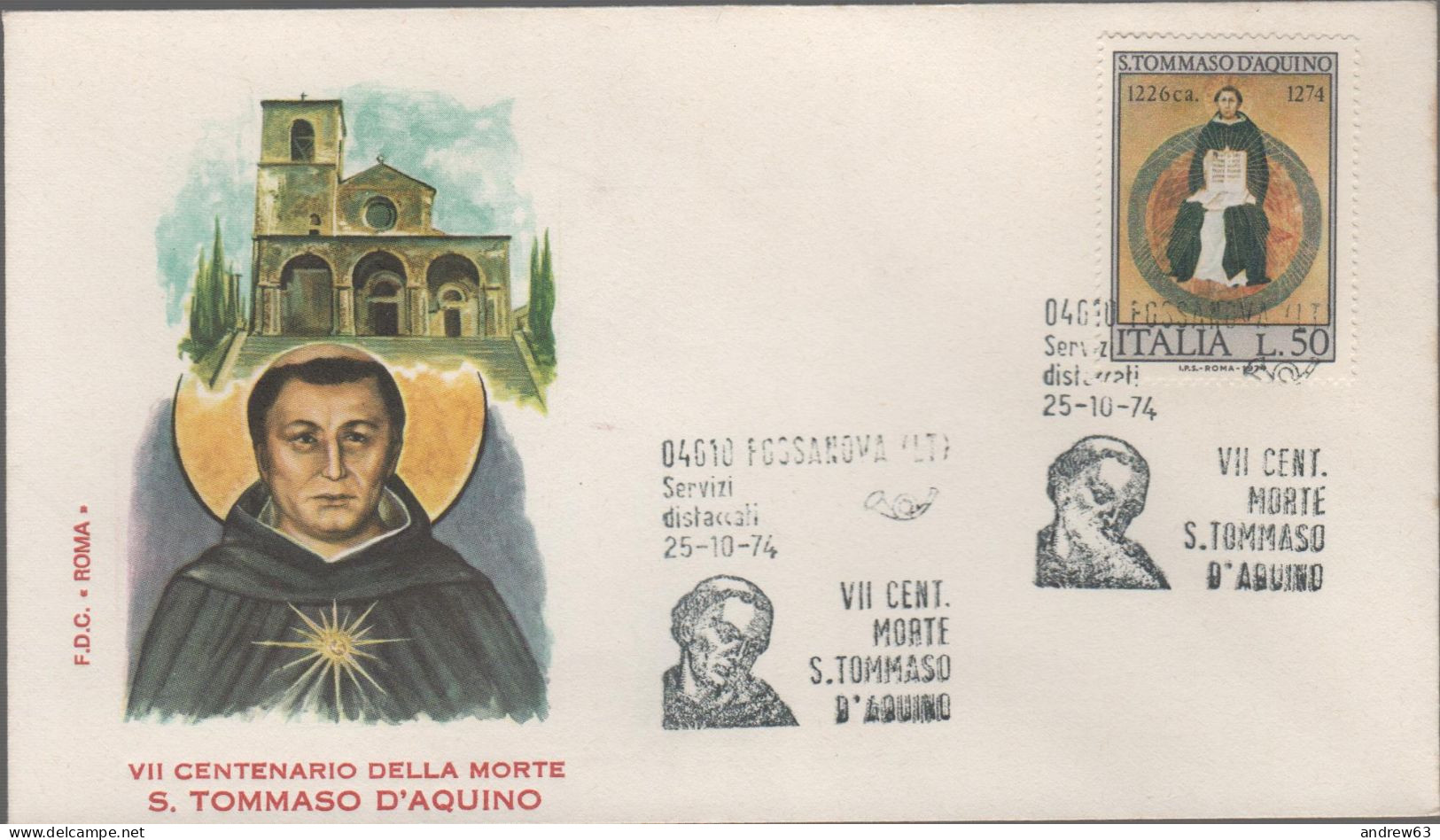 ITALIA - ITALIE - ITALY - 1974 - 7º Centenario Della Morte Di San Tommaso D'Aquino - FDC Roma - FDC