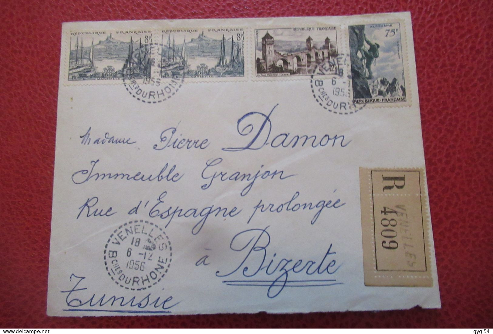 FRANCE LETTRE RECOMMANDEE  Du  06 15 1956   Venelles Pour Bizerte - Briefe U. Dokumente