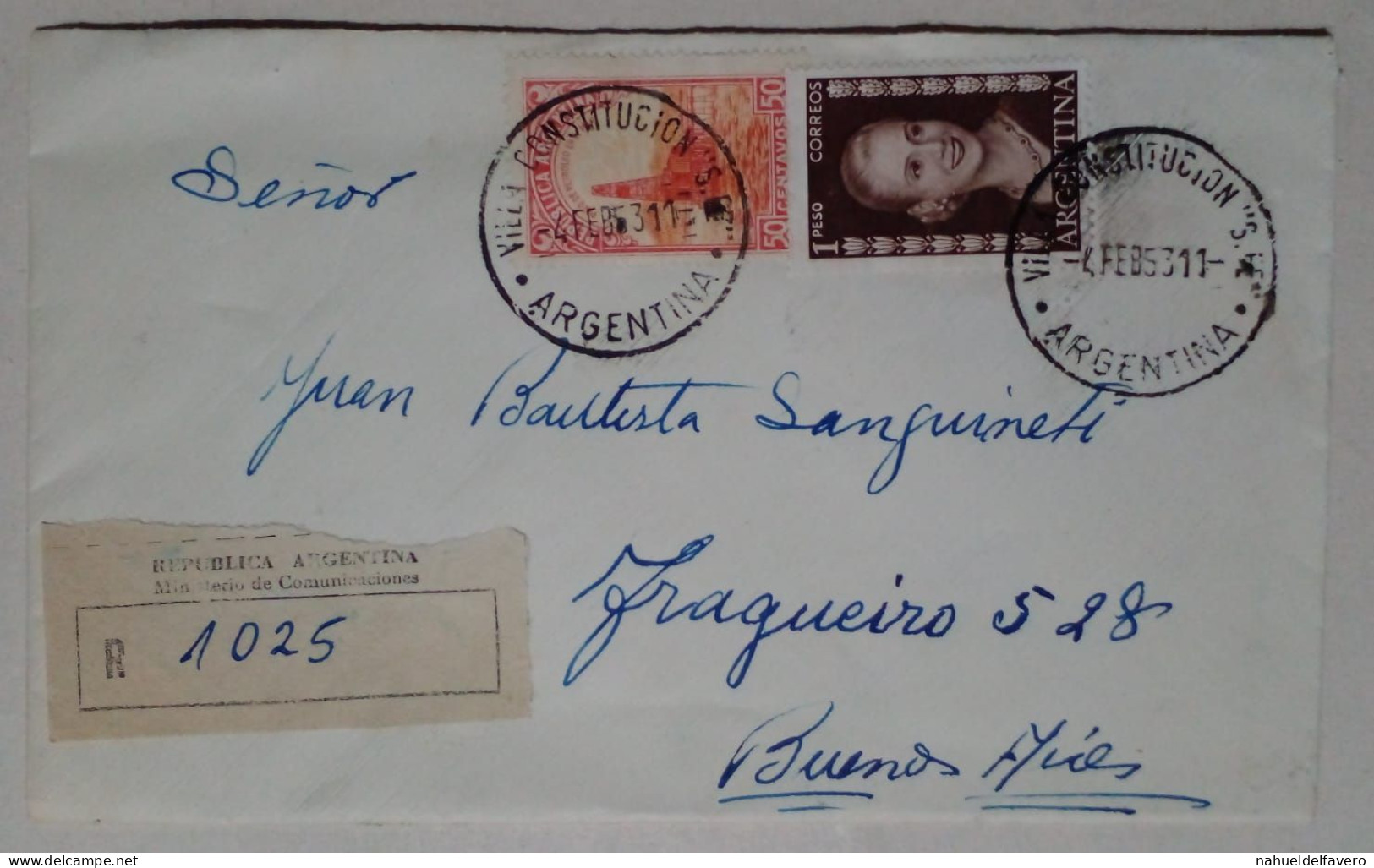 Argentine - Enveloppe Circulée Avec Des Timbres Thématiques D'Eva Perón (1953) - Femmes Célèbres