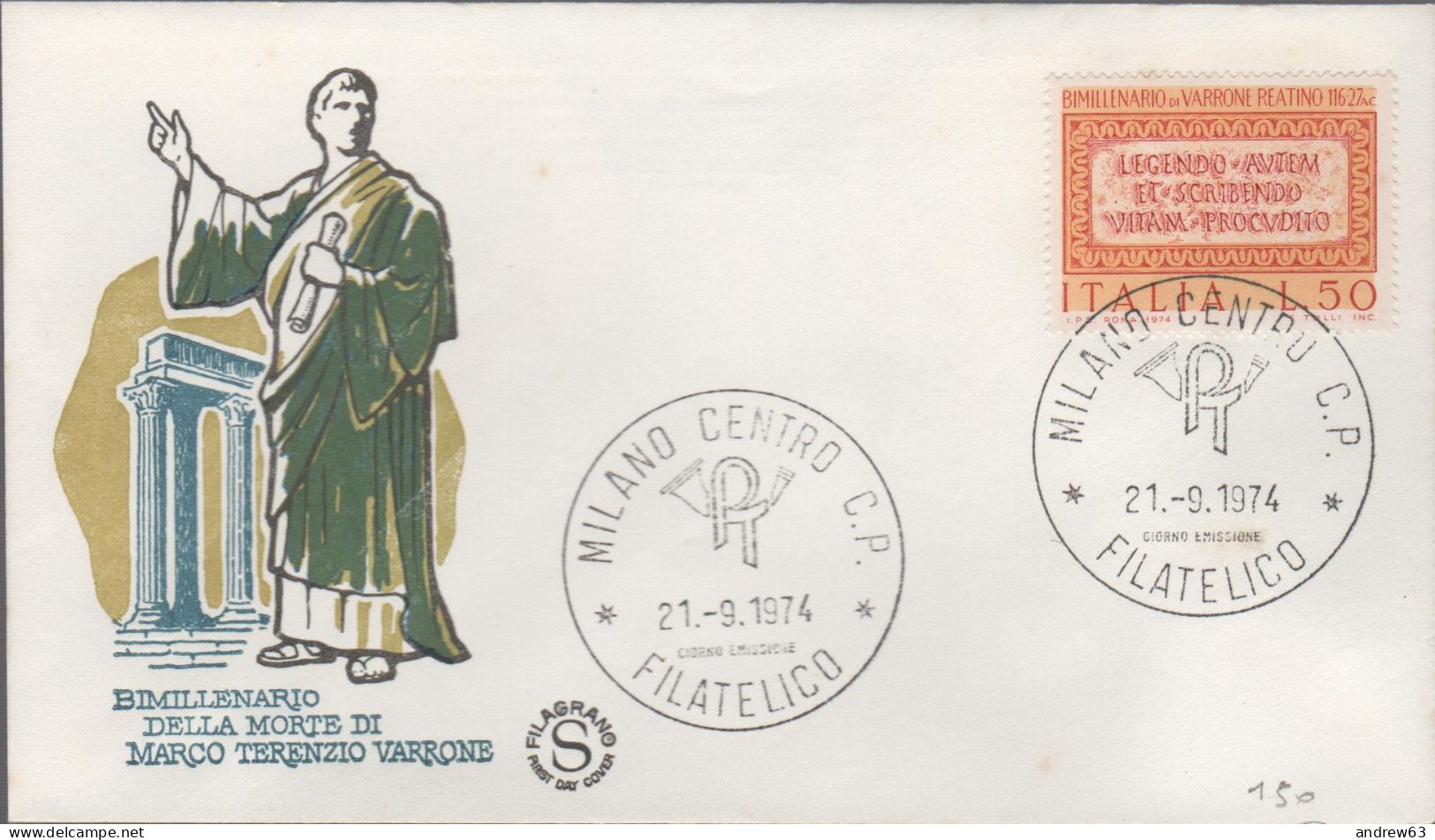 ITALIA - ITALIE - ITALY - 1974 - Bimillenario Della Morte Di Marco Terenzio Varrone - FDC Filagrano - FDC