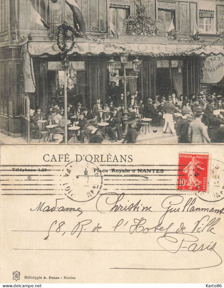 Nantes * RARE CPA ! * Café D'Orléans Place Royale Tel 1.89 * Commerce Pub * Carte Double Lettre - Nantes