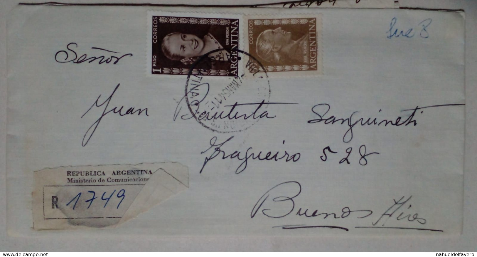 Argentine - Enveloppe Circulée Avec Des Timbres Thématiques D'Eva Perón (1954) - Femmes Célèbres