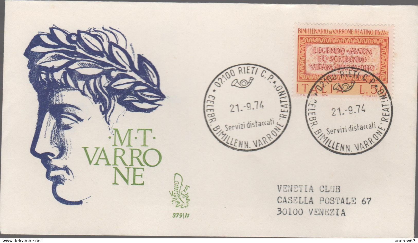 ITALIA - ITALIE - ITALY - 1974 - Bimillenario Della Morte Di Marco Terenzio Varrone - FDC Venetia -Viaggiata Con Annullo - FDC