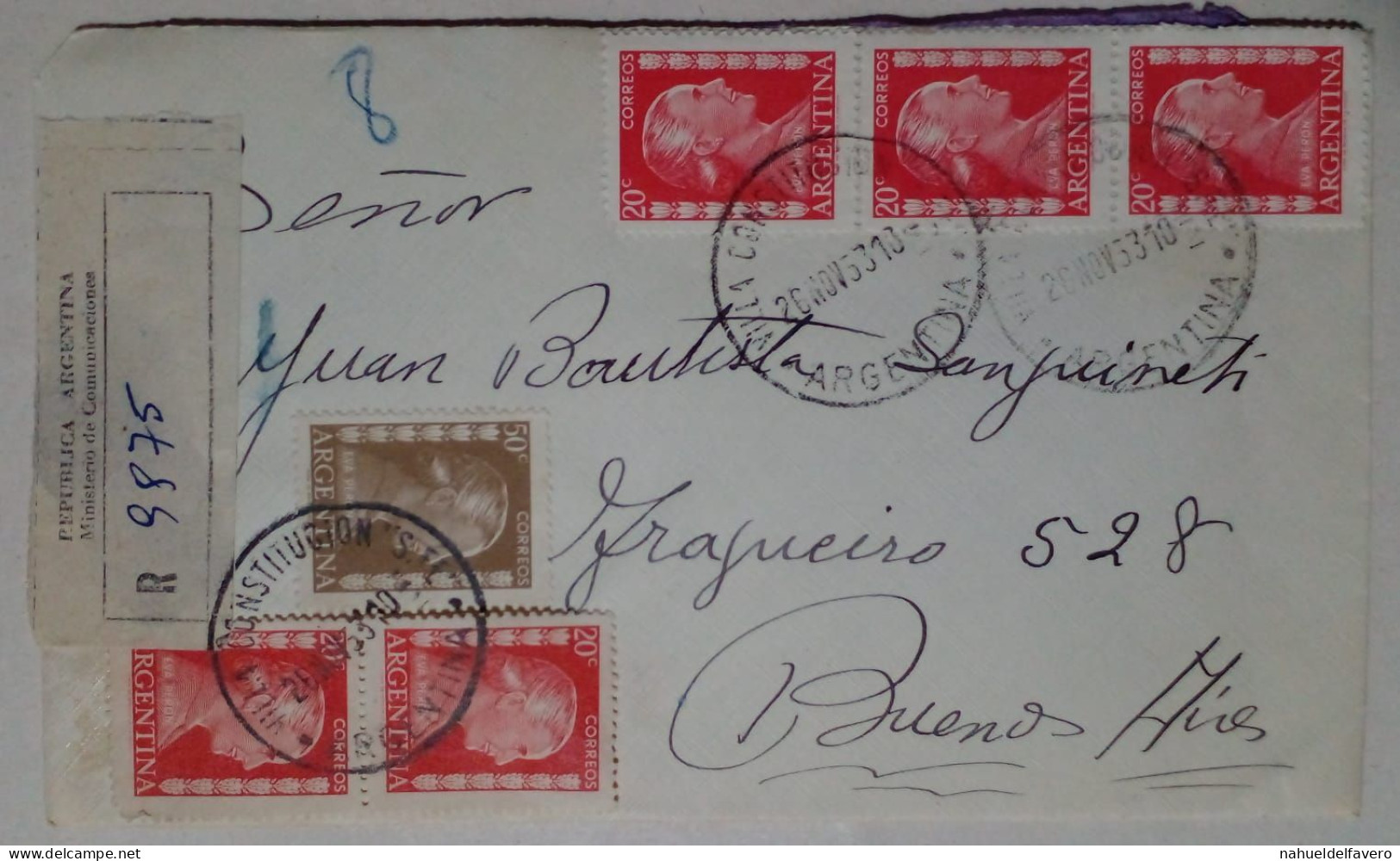Argentine - Enveloppe Circulée Avec Des Timbres Thématiques D'Eva Perón (1953) - Femmes Célèbres
