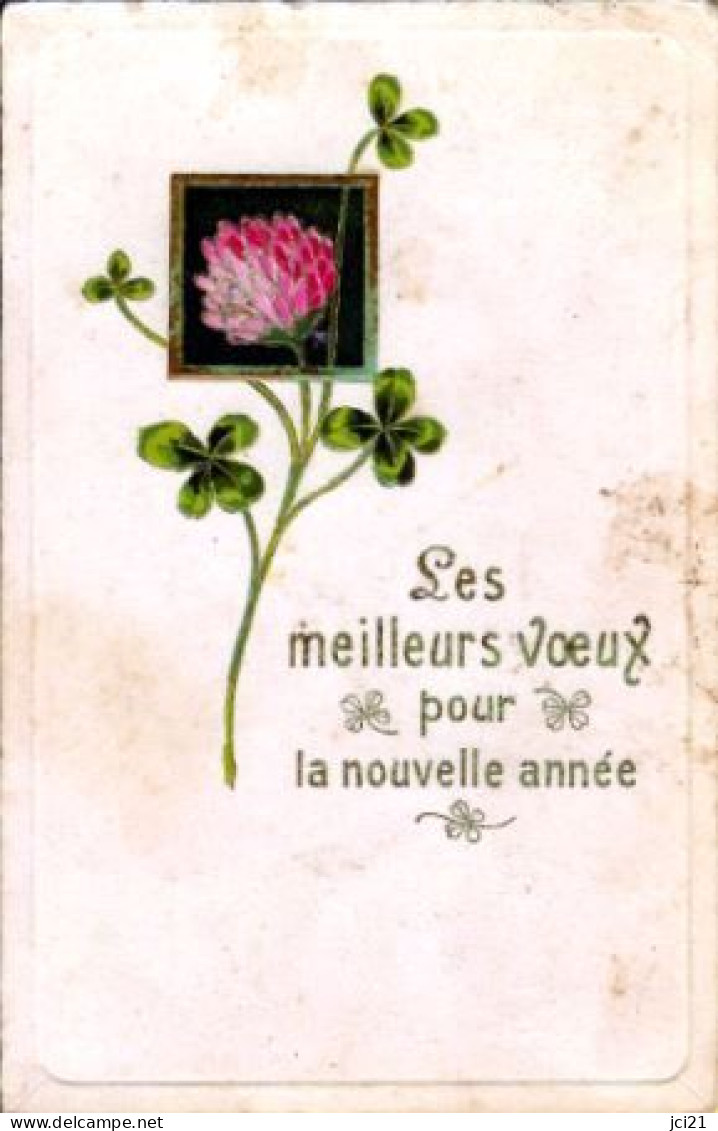 CPA - TRÈFLE QUATRE FEUILLE AVEC FLEUR ET FEUILLES - PORTE BONHEUR (057)_CP107 - Fleurs