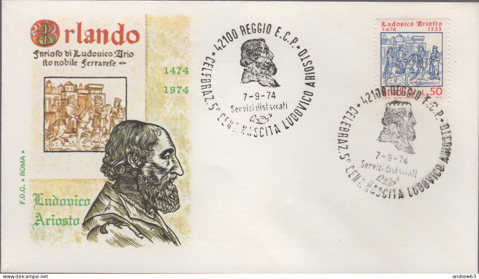 ITALIA - ITALIE - ITALY - 1974 - 5º Centenario Della Nascita Di Ludovico Ariosto - FDC Roma - FDC