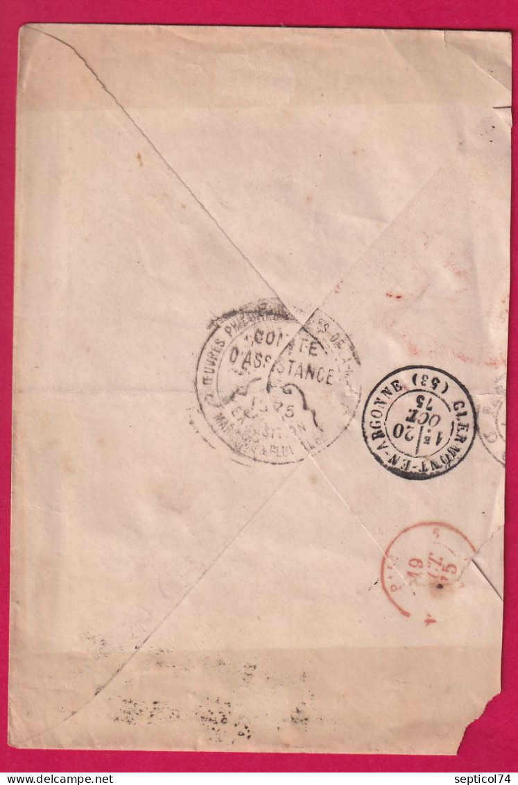 N°38 56 PARIS ETOILE 1 CAD AFFRANCHISSEMNET 3 PARIS 3 EN ROUGE RECOMMANDE POUR CLERMONT EN ARGONNE MEUSE 1875 LETTRE - 1849-1876: Klassieke Periode