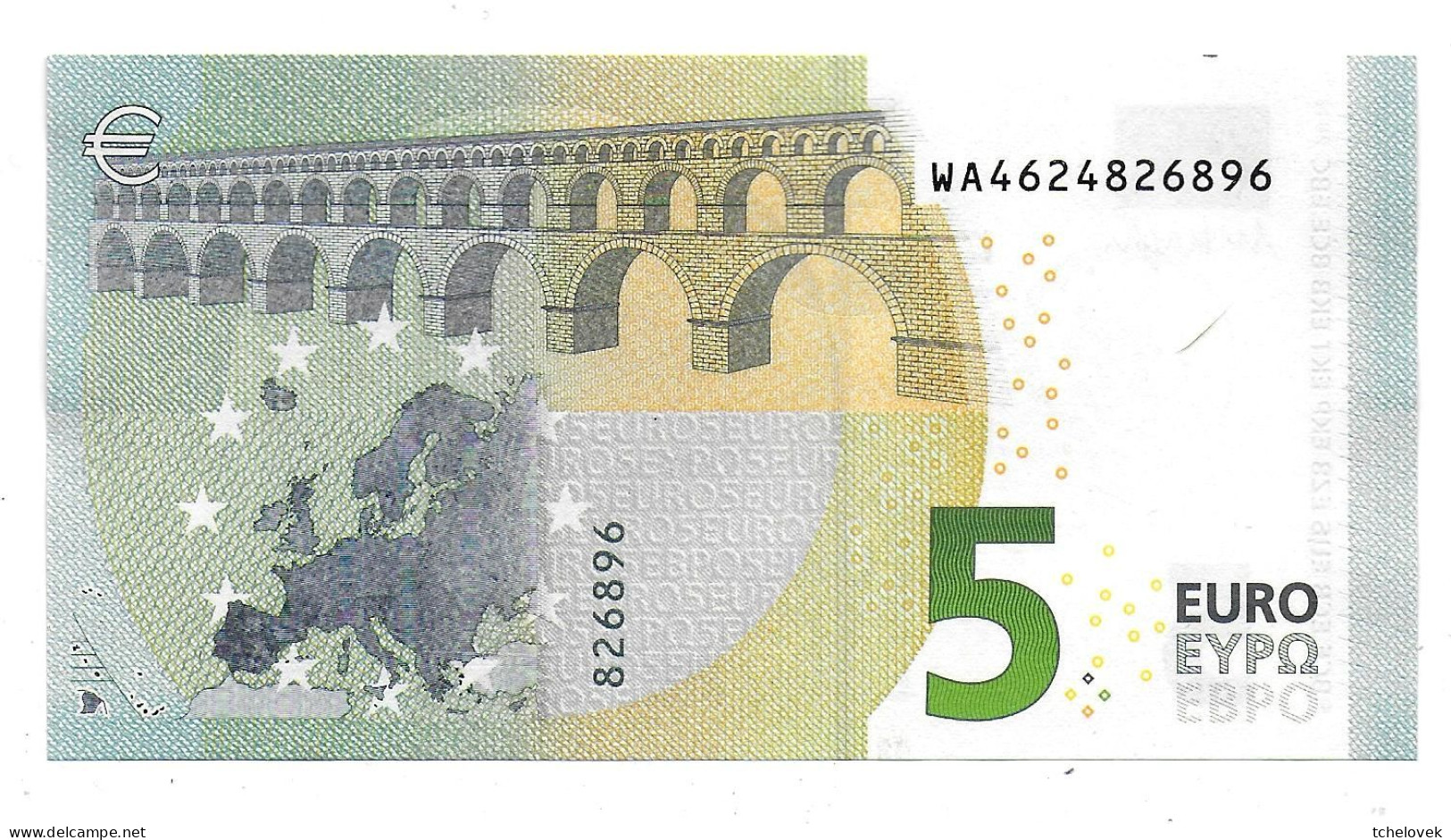 (Billets). 5 Euros 2013 Serie WA, W002H6 Signature 3 Mario Draghi N° WA 4624826896 UNC - 5 Euro