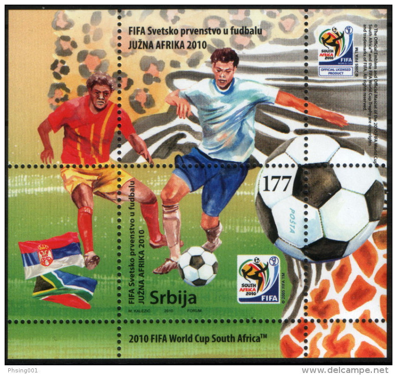 Serbia 2010 Soccer Football FIFA World Cup South Africa Flags Sport, Block, Souvenir Sheet MNH - 2010 – Afrique Du Sud