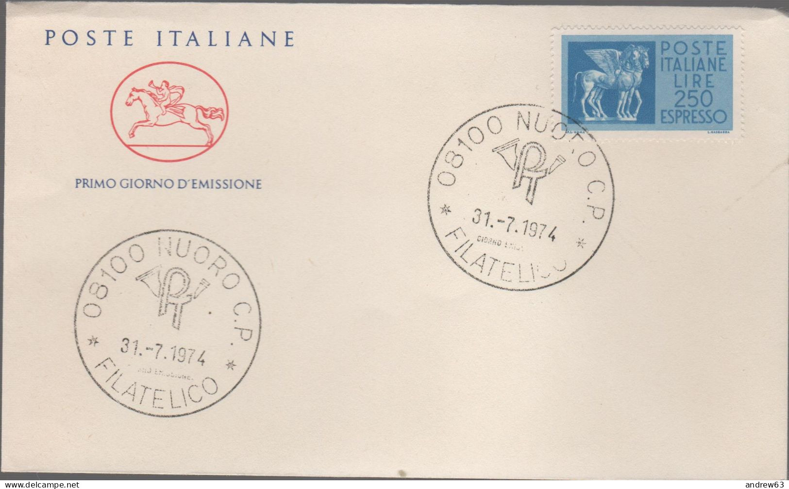 ITALIA - ITALIE - ITALY - 1974 - Cavalli Alati, Carta Fluorescente - ESPRESSO - FDC Cavallino - FDC